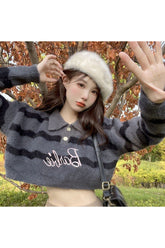 Pull en fourrure de vison à rayures d'automne